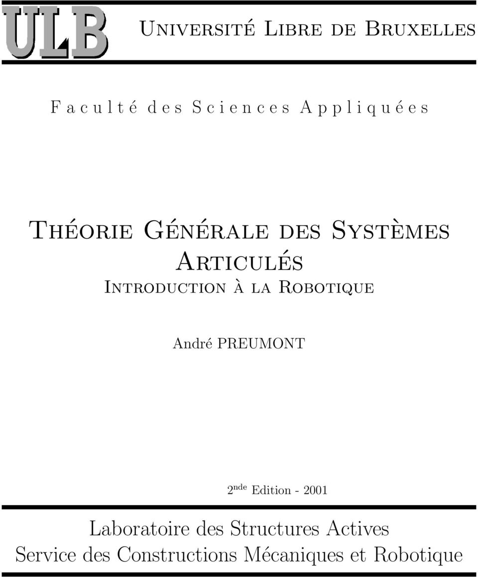 Introduction à la Robotique André PREUMONT 2 nde Edition - 2001