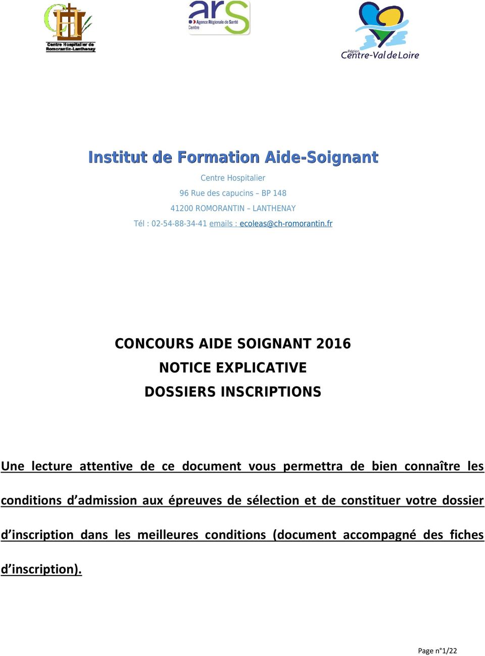 fr CONCOURS AIDE SOIGNANT 2016 NOTICE EXPLICATIVE DOSSIERS INSCRIPTIONS Une lecture attentive de ce dcument vus