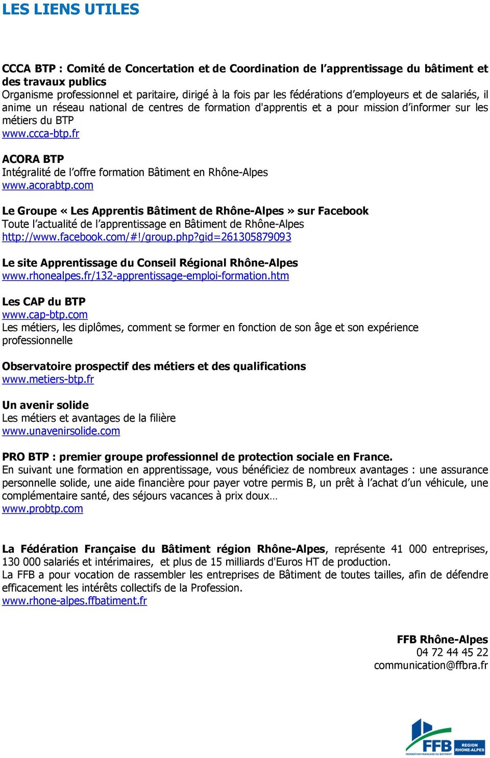 fr ACORA BTP Intégralité de l offre formation Bâtiment en Rhône-Alpes www.acorabtp.