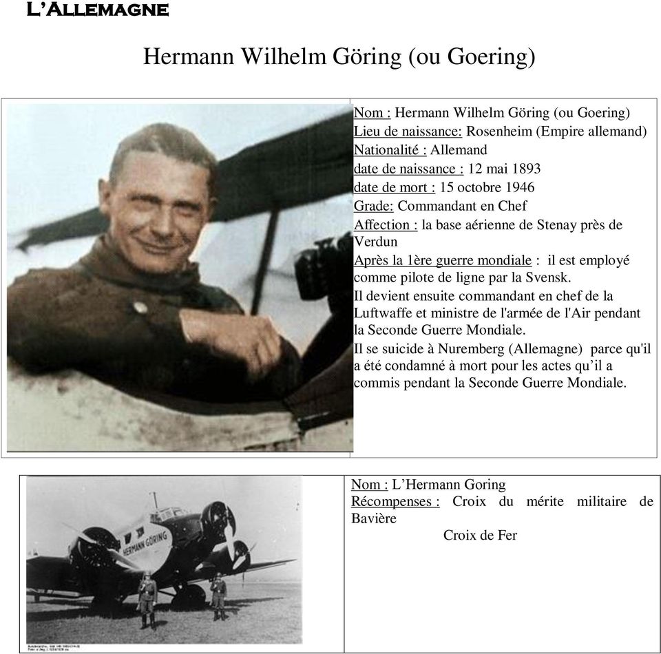 ligne par la Svensk. Il devient ensuite commandant en chef de la Luftwaffe et ministre de l'armée de l'air pendant la Seconde Guerre Mondiale.