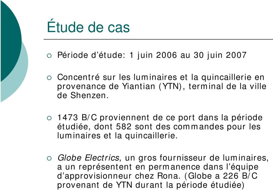 1473 B/C proviennent de ce port dans la période étudiée, dont 582 sont des commandes pour les luminaires et la