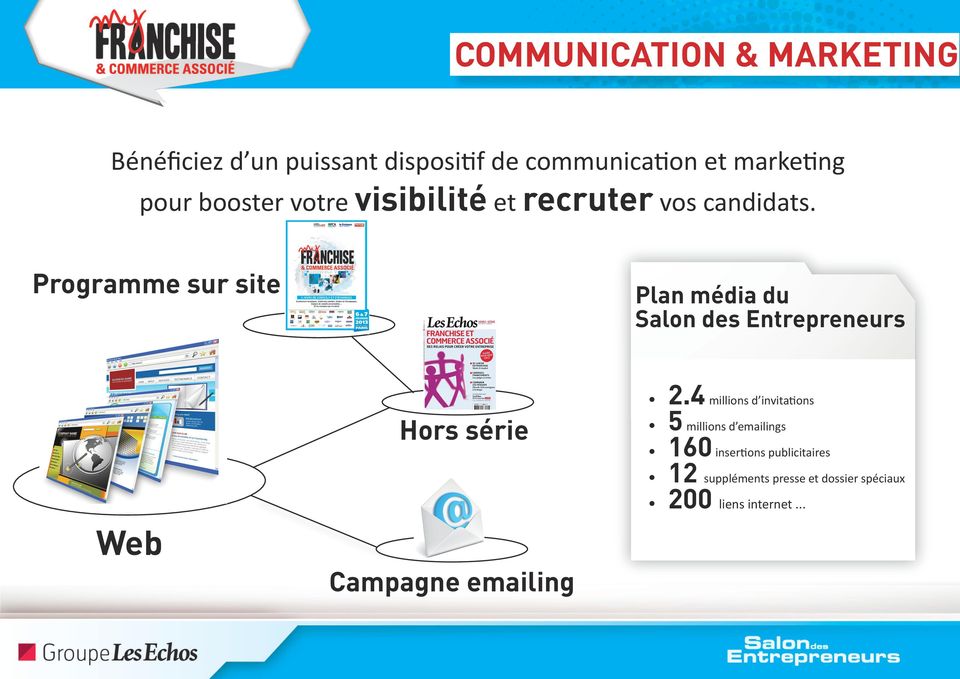 Programme sur site Plan média du Salon des Entrepreneurs Web Hors série Campagne emailing 2.
