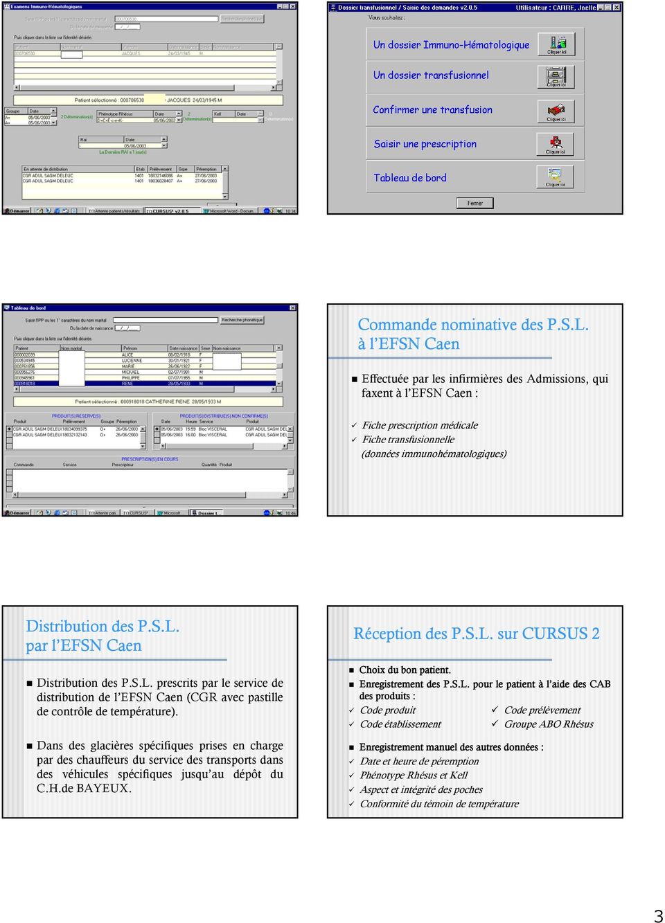 par l EFSN Caen Distribution des P.S.L. prescrits par le service de distribution de l EFSN Caen (CGR avec pastille de contrôle de température).