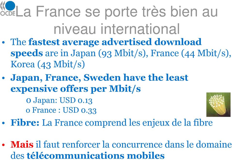 least expensive offers per Mbit/s o Japan: USD 0.13 o France : USD 0.