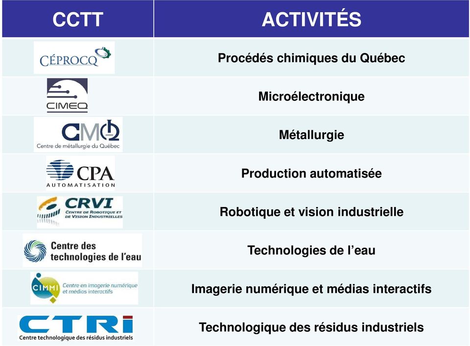 Robotique et vision industrielle CCTT Technologies de l eau