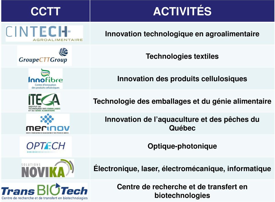 Innovation de l aquaculture et des pêches du Québec CCTT Optique-photonique