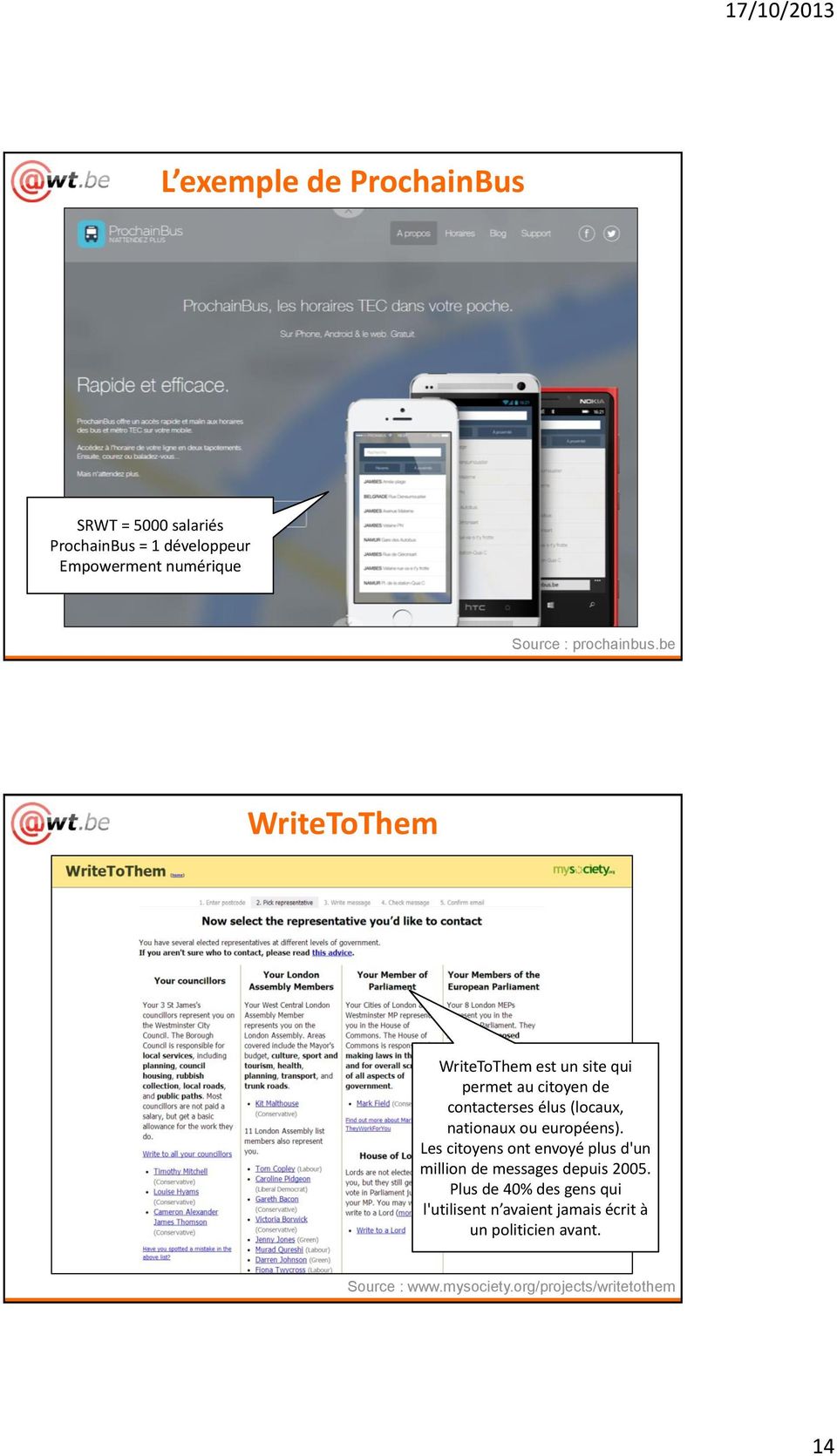 be WriteToThem WriteToThem est un site qui permet au citoyen de contacterses élus (locaux, nationaux ou