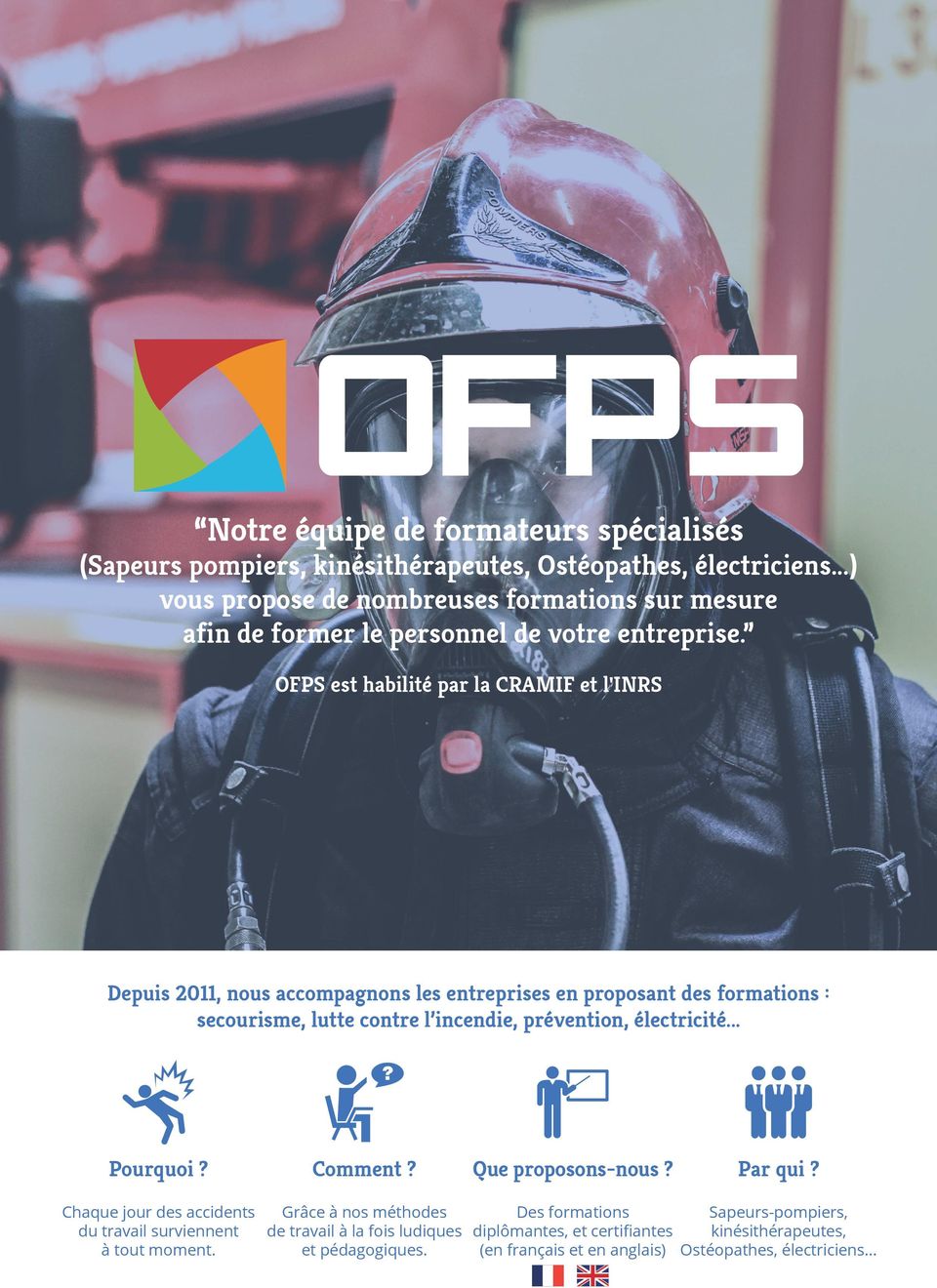 OFPS est habilité par la CRAMIF et l'inrs Depuis 2011, nous accompagnons les entreprises en proposant des formations : secourisme, lutte contre l incendie, prévention,
