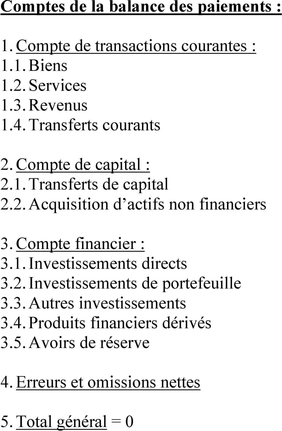 Compte financier : 3.1. Investissements directs 3.2. Investissements de portefeuille 3.3. Autres investissements 3.