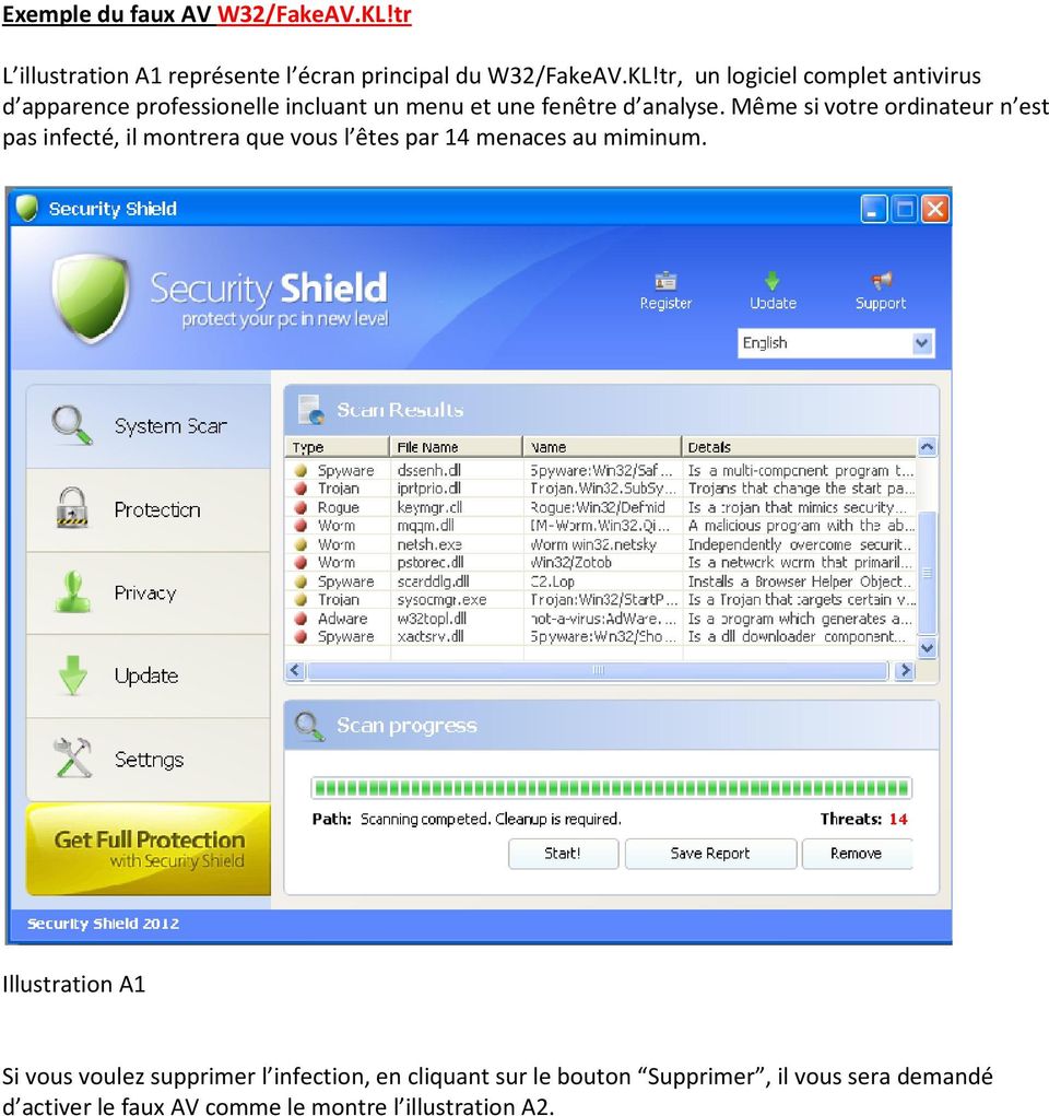 tr, un logiciel complet antivirus d apparence professionelle incluant un menu et une fenêtre d analyse.