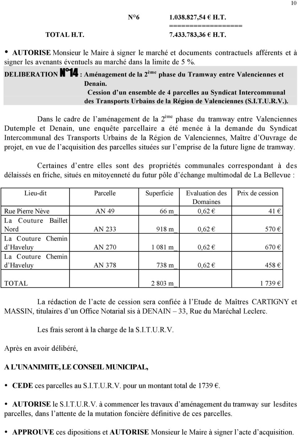 Cession d un ensemble de 4 parcelles au Syndicat Intercommunal des Transports Urbains de la Région de Valenciennes (S.I.T.U.R.V.).