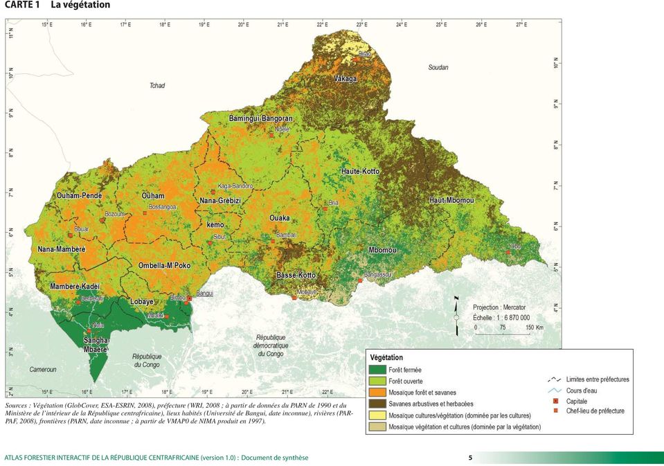 République centrafricaine), lieux habités (Université de Bangui, date inconnue), rivières
