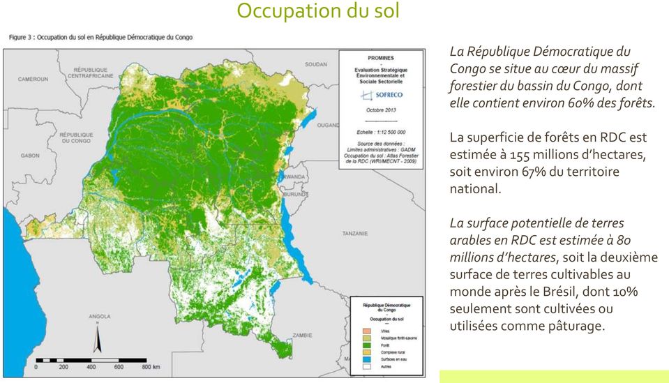 La superficie de forêts en RDC est estimée à 155 millions d hectares, soit environ 67% du territoire national.