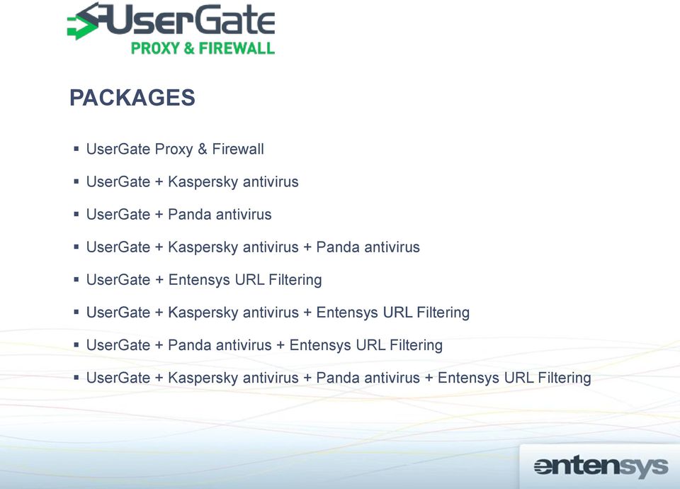 Filtering UserGate + Kaspersky antivirus + Entensys URL Filtering UserGate + Panda