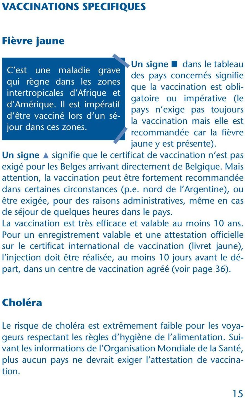 est présente). Un signe D signifie que le certificat de vaccination n est pas exigé pour les Belges arrivant directement de Belgique.