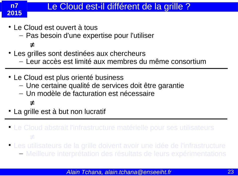 membres du même consortium Le Cloud est plus orienté business Une certaine qualité de services doit être garantie Un modèle de facturation est