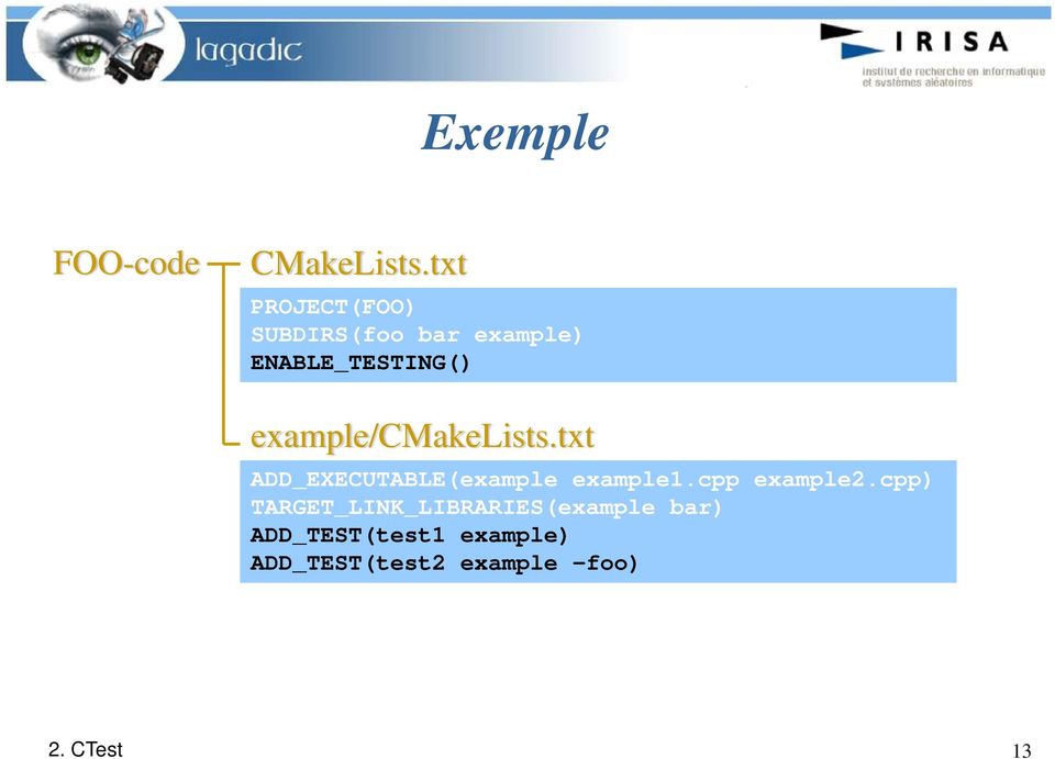 example/cmakelists.txt ADD_EXECUTABLE(example example1.