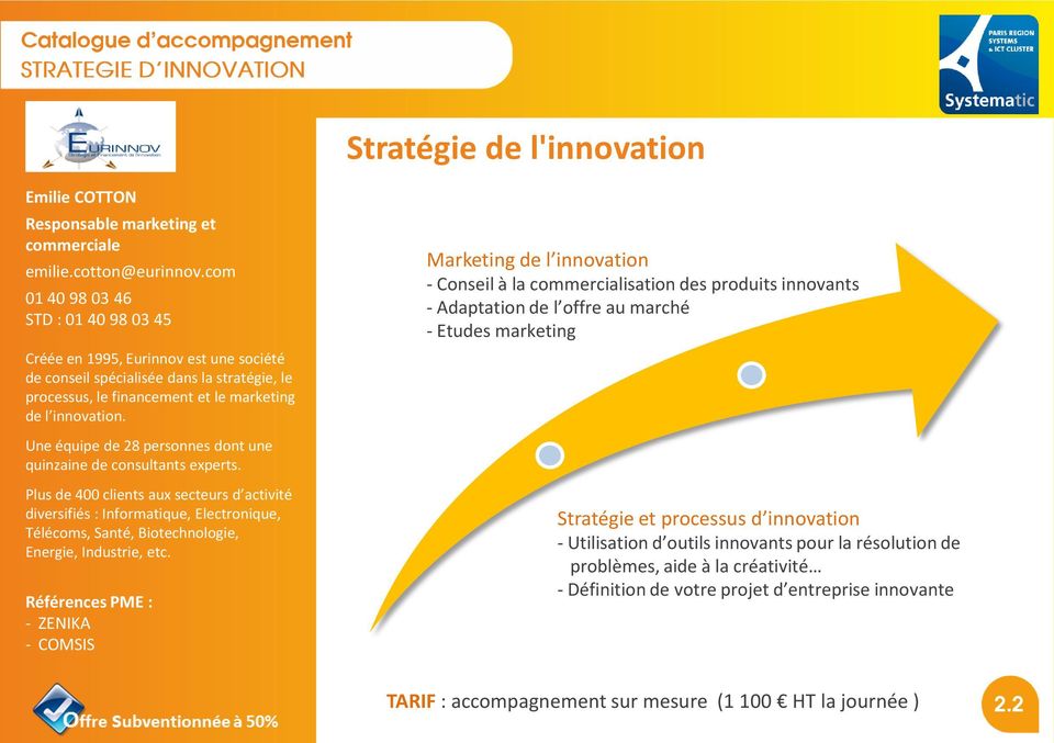 Marketing de l innovation - Conseil à la commercialisation des produits innovants - Adaptation de l offre au marché - Etudes marketing Une équipe de 28 personnes dont une quinzaine de consultants