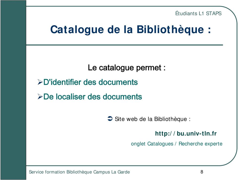 des documents Site web de la Bibliothèque :