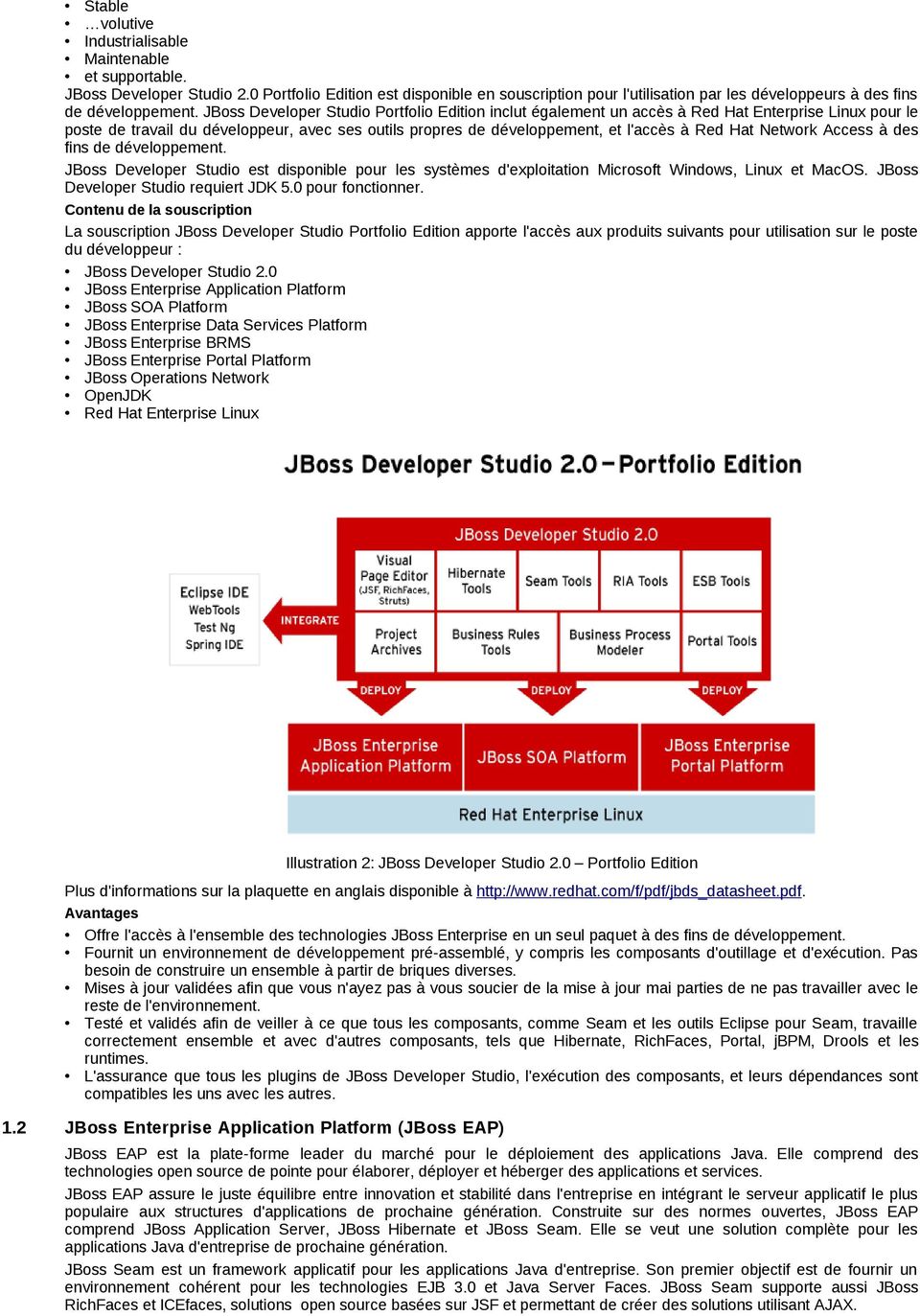 JBoss Developer Studio Portfolio Edition inclut également un accès à Red Hat Enterprise Linux pour le poste de travail du développeur, avec ses outils propres de développement, et l'accès à Red Hat