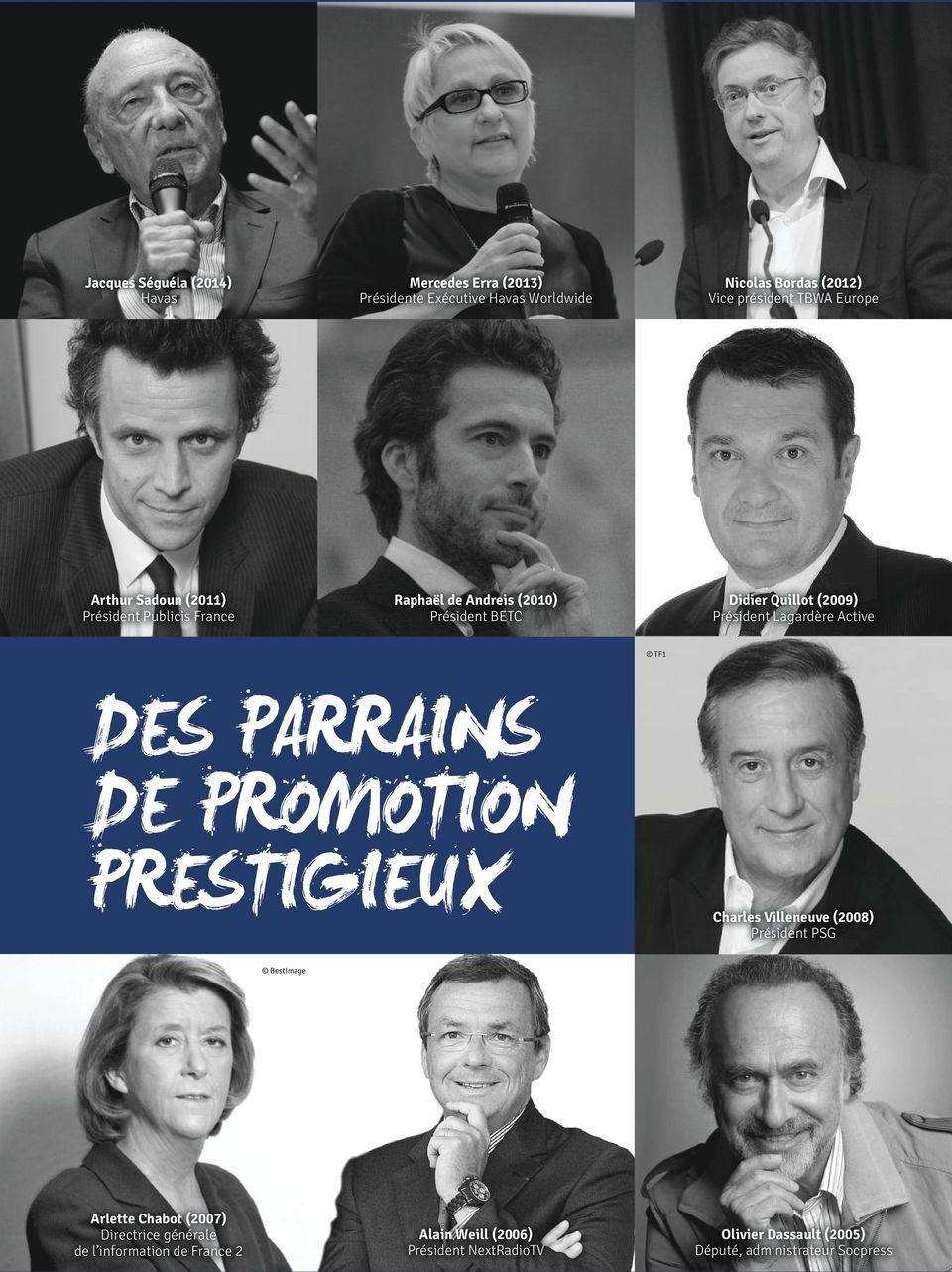 Lagardère Active TF1 DES PARRAINS DE PROMOTION PRESTIGIEUX Charles Villeneuve (2008) Président PSG BestImage Arlette Chabot (2007)