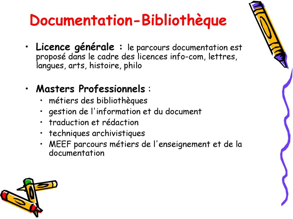 Professionnels : métiers des bibliothèques gestion de l'information et du document