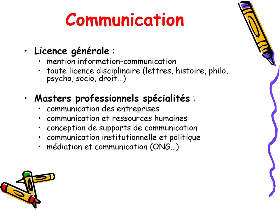 ..) Masters professionnels spécialités : communication des entreprises communication et