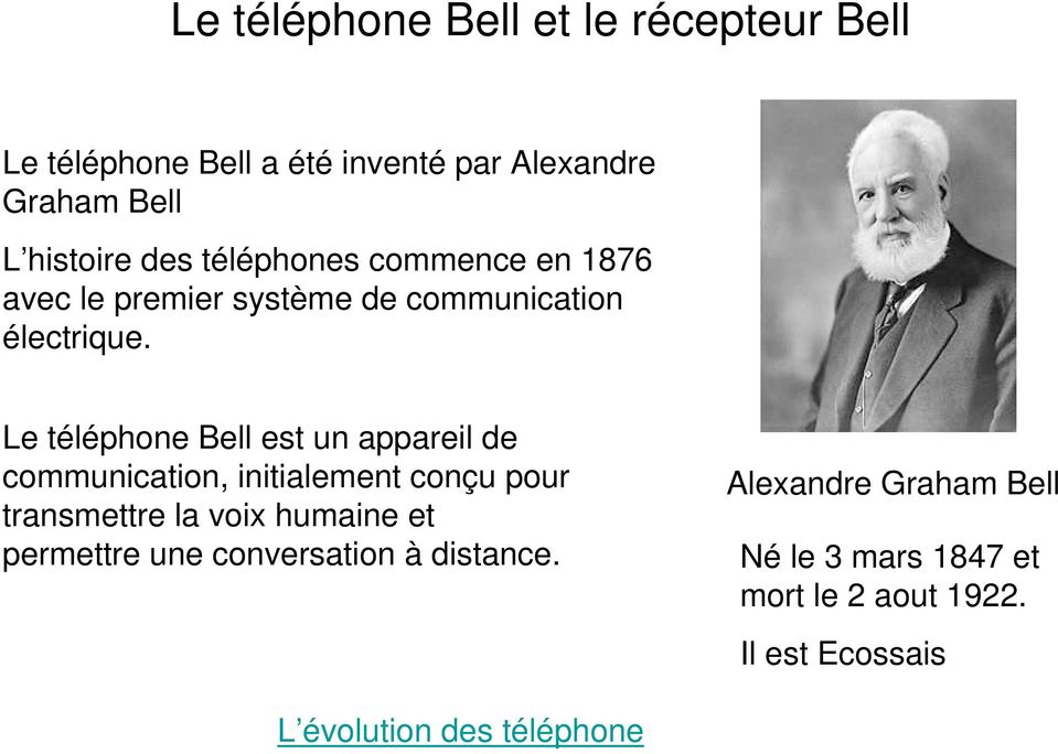 Le téléphone Bell est un appareil de communication, initialement conçu pour transmettre la voix humaine et