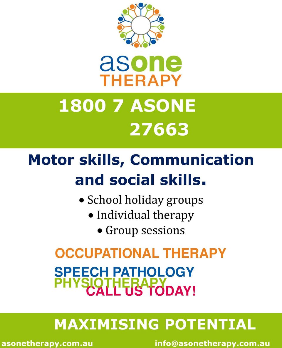 School holiday groups Individual therapy Group sessions OCCUPATIONAL