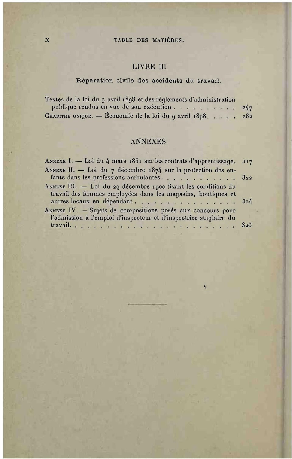 Économie de la loi du g avril i8g8 282 A N N E X E S ANNEXE I. Loi du 4 mars 1851 sur les contrats d'apprentissage, 17 ANNEXE 11.