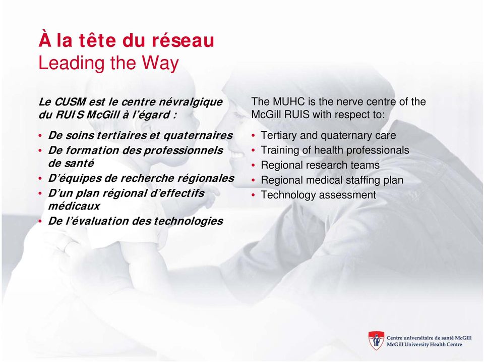 médicaux De l évaluation des technologies The MUHC is the nerve centre of the McGill RUIS with respect to: Tertiary and