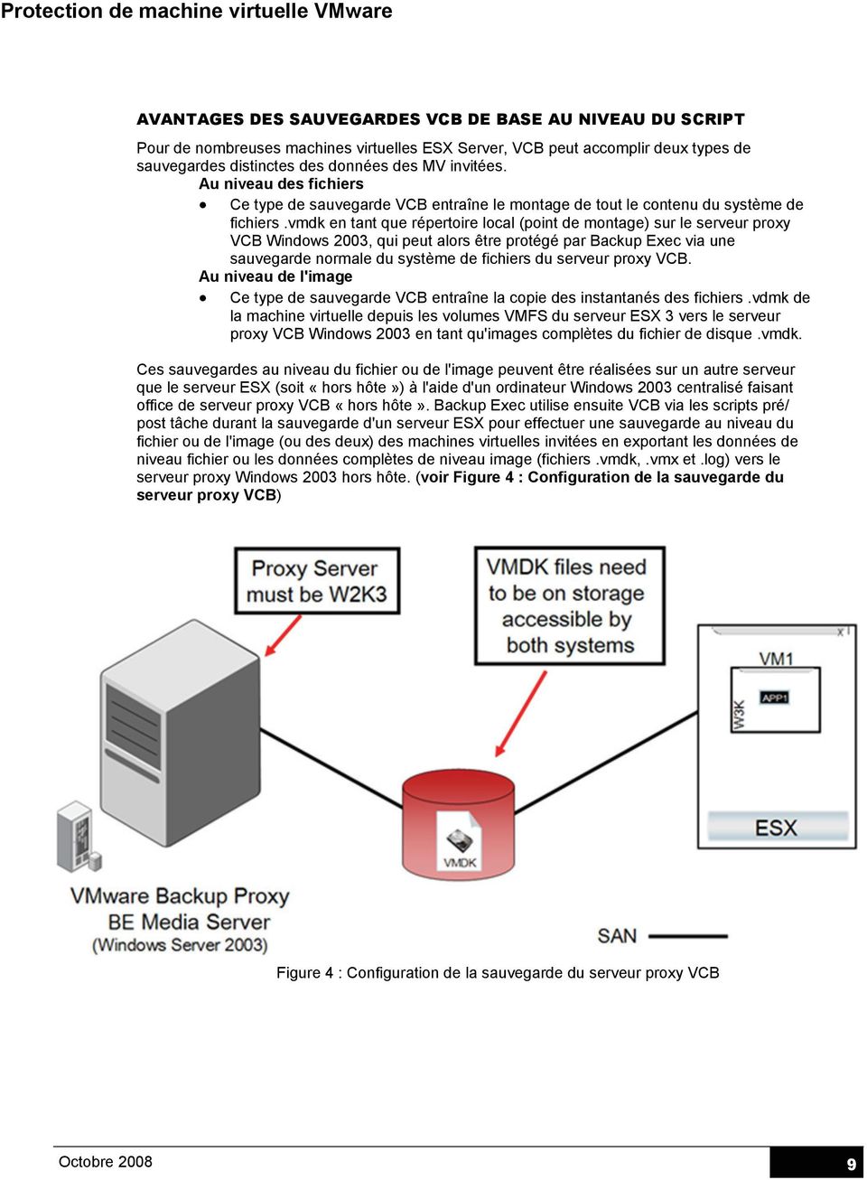 vmdk en tant que répertoire local (point de montage) sur le serveur proxy VCB Windows 2003, qui peut alors être protégé par Backup Exec via une sauvegarde normale du système de fichiers du serveur