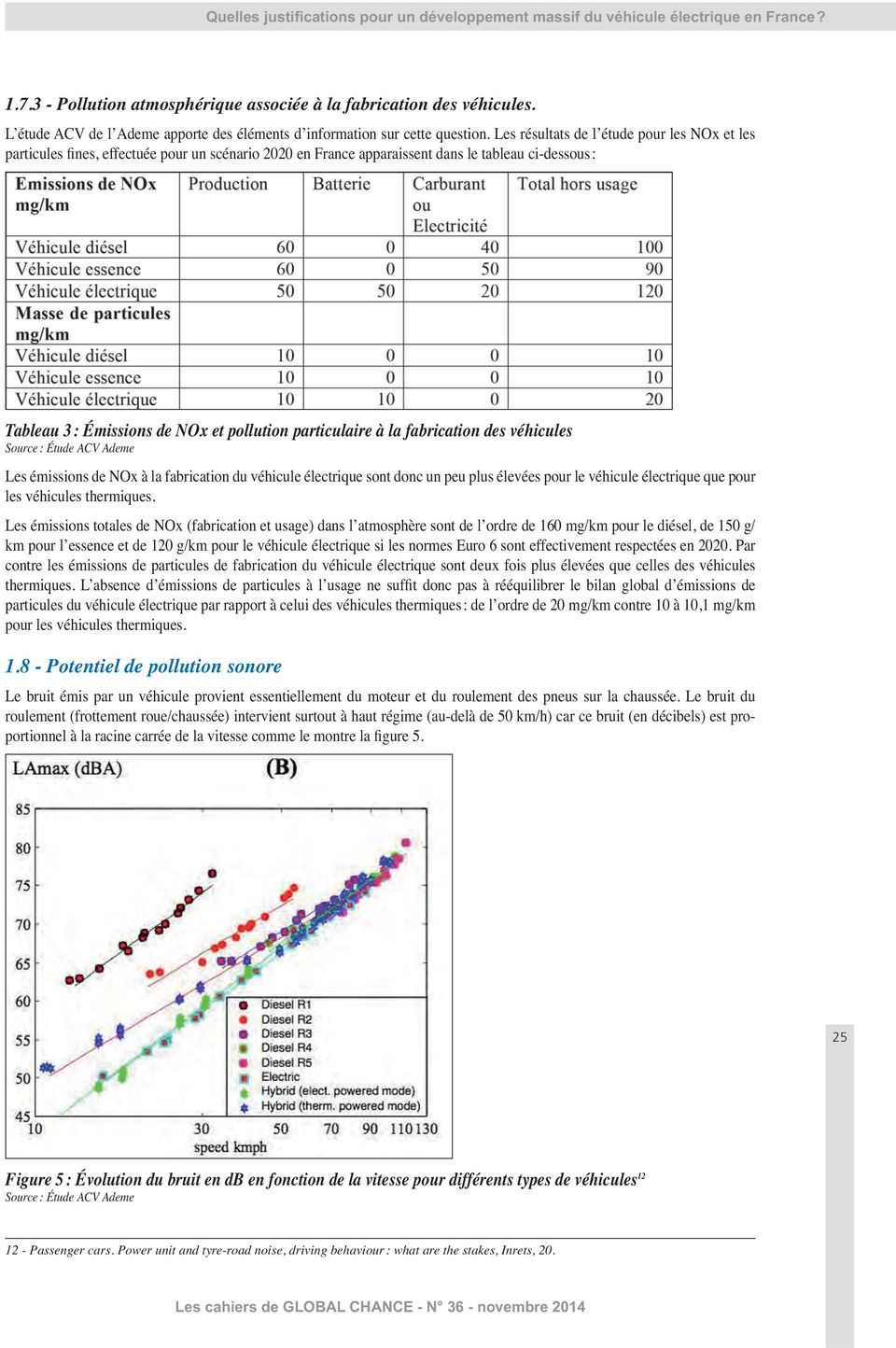 Les résultats de l étude pour les NOx et les particules fines, effectuée pour un scénario 2020 en France apparaissent dans le tableau ci-dessous : Tableau 3 : Émissions de NOx et pollution