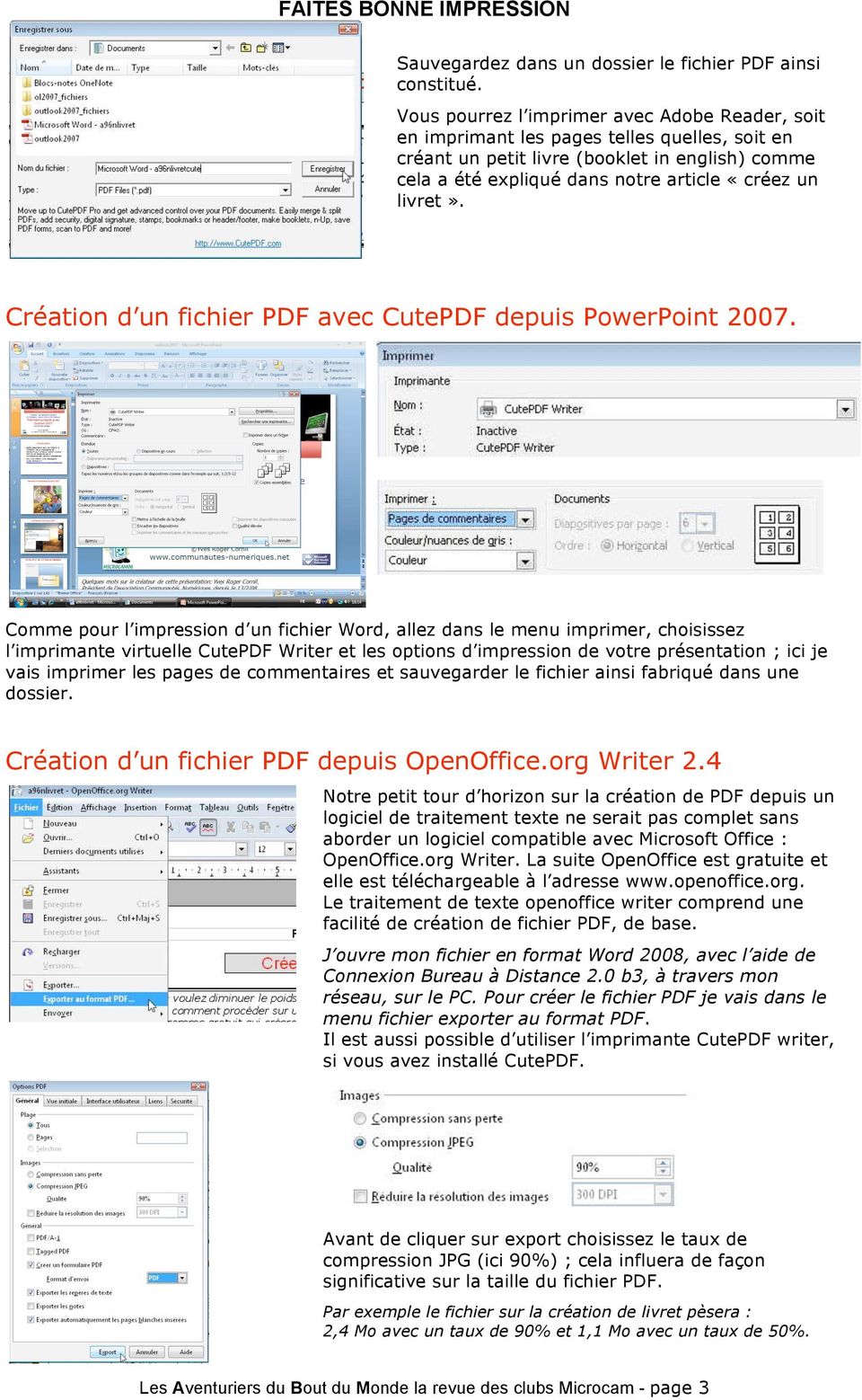 livret». Création d un fichier PDF avec CutePDF depuis PowerPoint 2007.