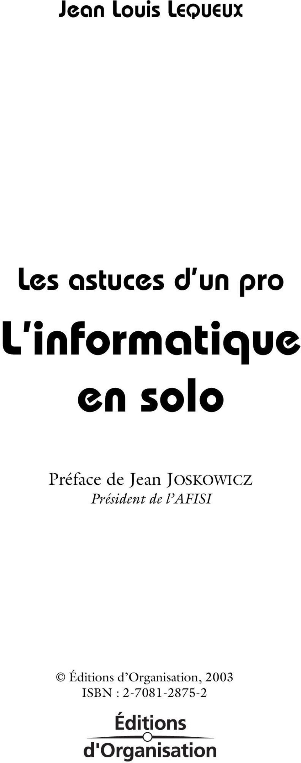 Préface de Jean JOSKOWICZ