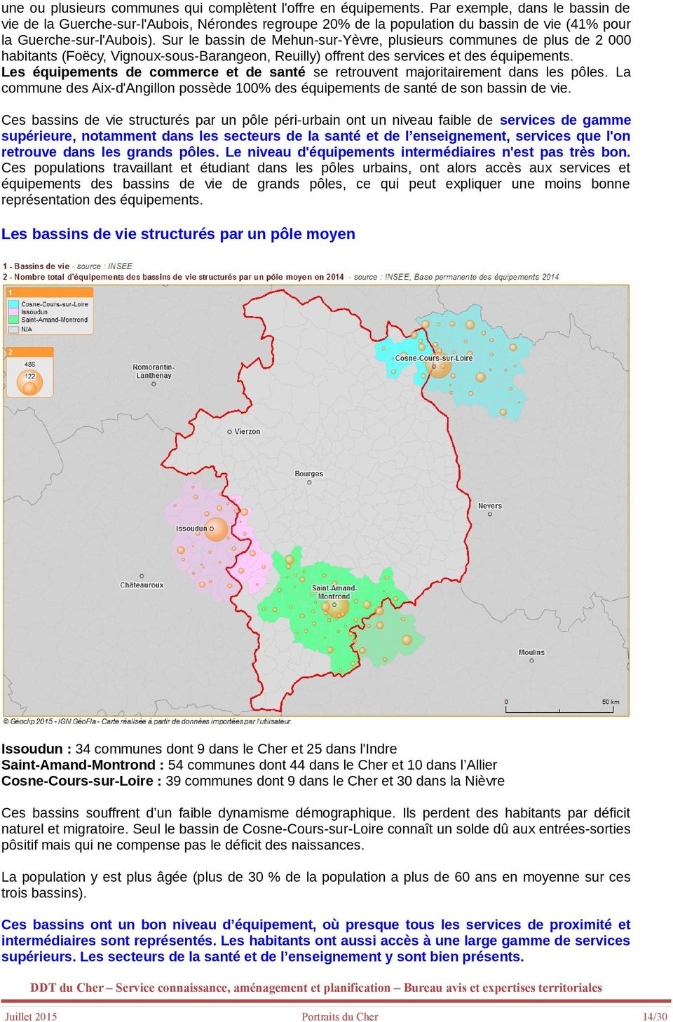 Sur le bassin de Mehun-sur-Yèvre, plusieurs communes de plus de 2 000 habitants (Foëcy, Vignoux-sous-Barangeon, Reuilly) offrent des services et des équipements.