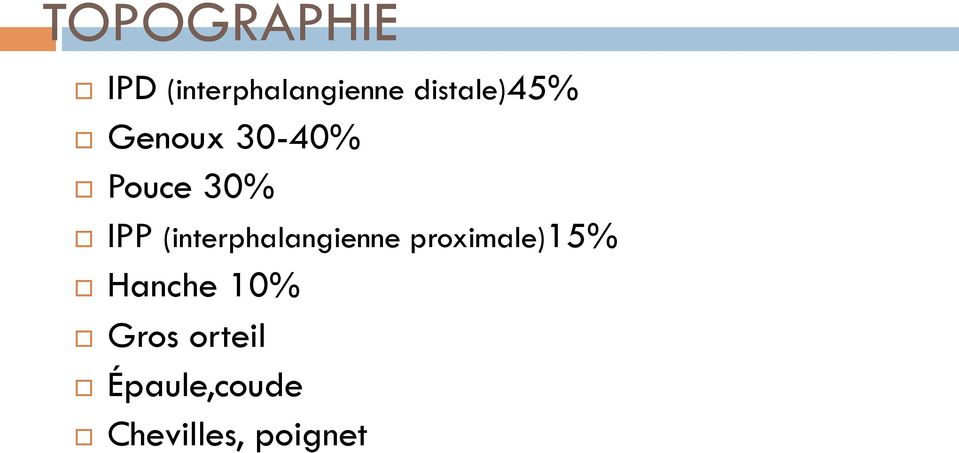 (interphalangienne proximale)15% Hanche