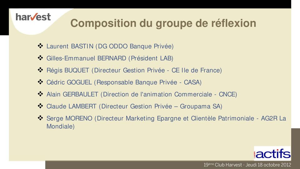 Banque Privée - CASA) Alain GERBAULET (Direction de l'animation Commerciale - CNCE) Claude LAMBERT