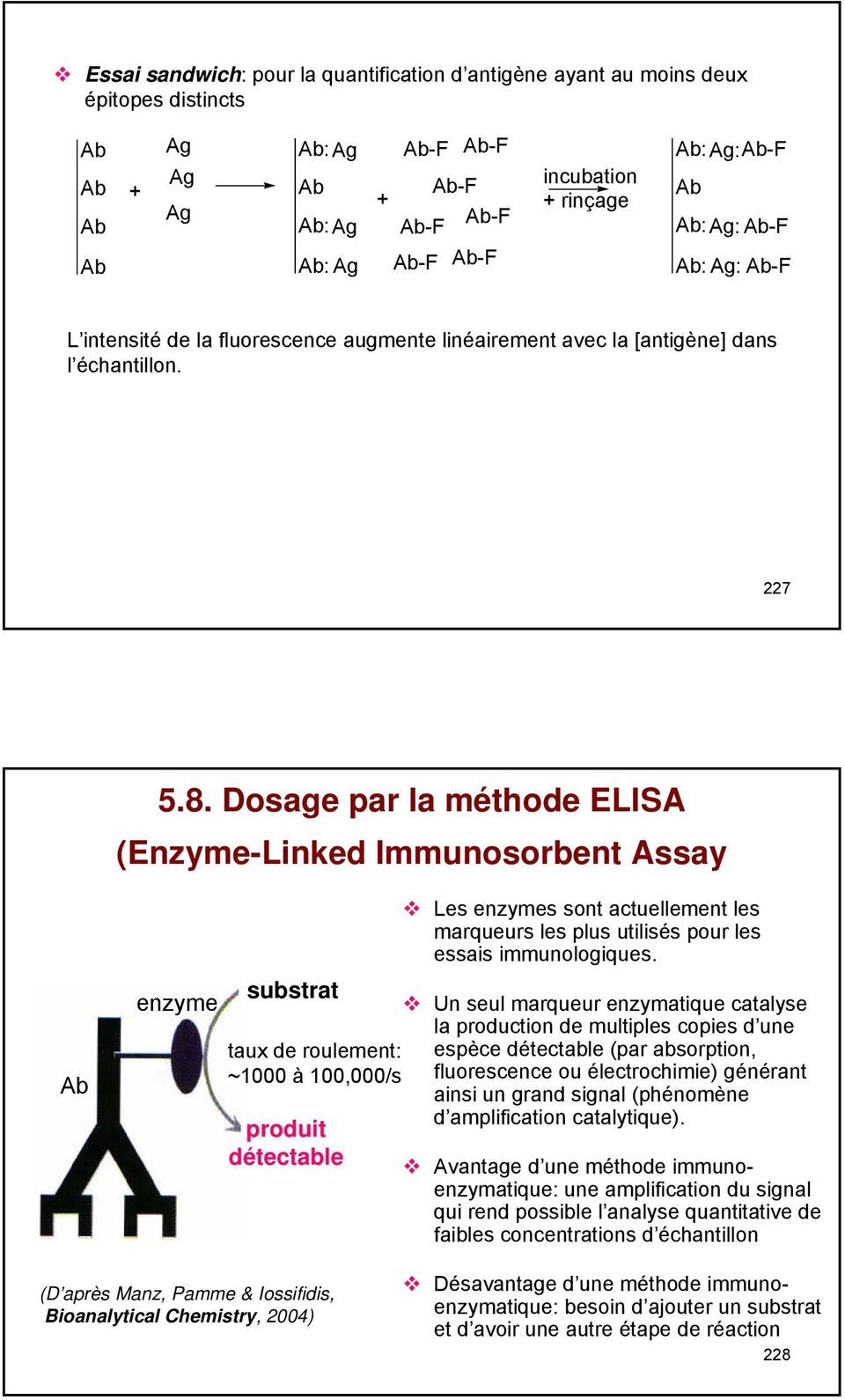 Dosage par la méthode ELISA (Enzyme-Linked Immunosorbent Assay enzyme substrat taux de roulement: ~1000 à 100,000/s produit détectable Les enzymes sont actuellement les marqueurs les plus utilisés