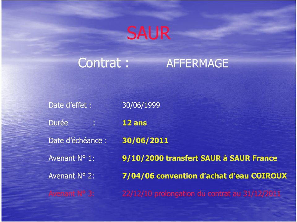 transfert SAUR à SAUR France Avenant N 2: 7/04/06 convention d