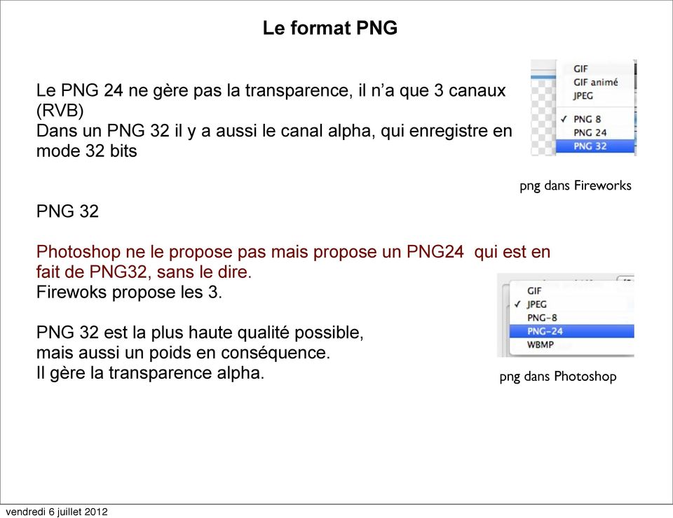 pas mais propose un PNG24 qui est en fait de PNG32, sans le dire. Firewoks propose les 3.