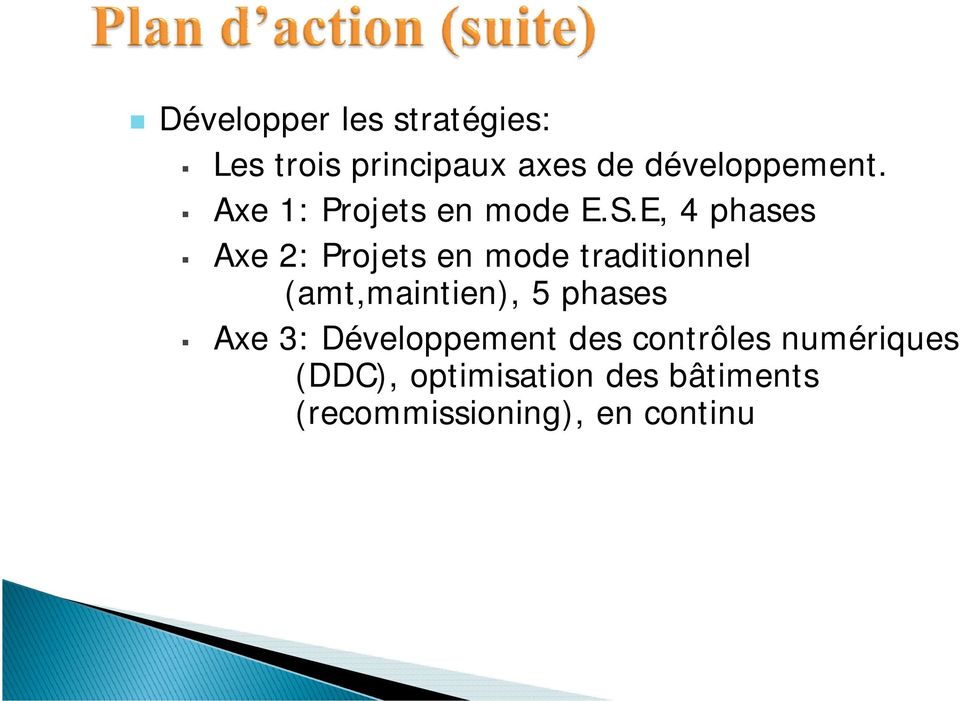 E, 4 phases Axe 2: Projets en mode traditionnel (amt,maintien), 5