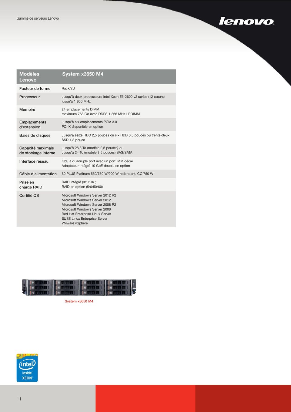 0 PCI-X disponible en option Jusqu à seize HDD 2,5 pouces ou six HDD 3,5 pouces ou trente-deux SSD 1,8 pouce Jusqu à 28,8 To (modèle 2,5 pouces) ou Jusqu à 24 To (modèle 3,5 pouces) SAS/SATA GbE à