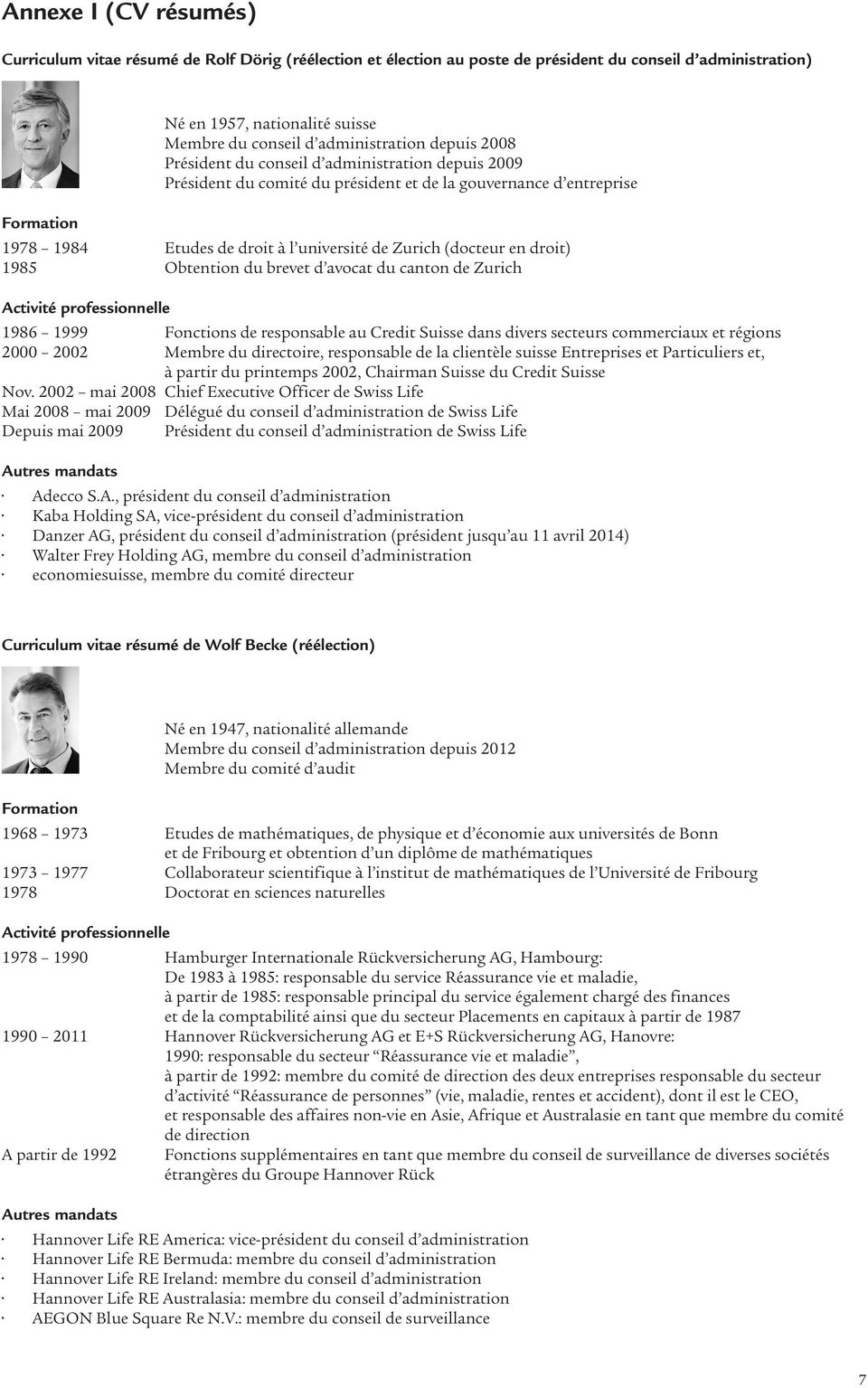 Zurich (docteur en droit) 1985 Obtention du brevet d avocat du canton de Zurich Activité professionnelle 1986 1999 Fonctions de responsable au Credit Suisse dans divers secteurs commerciaux et