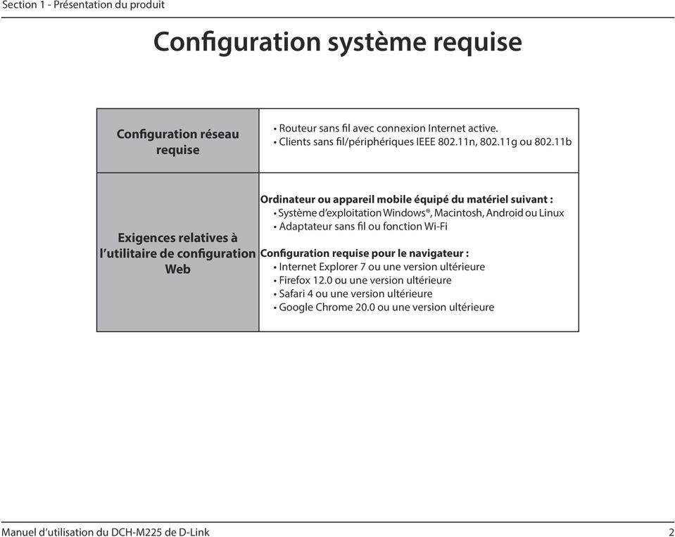 11b Exigences relatives à l utilitaire de configuration Web Ordinateur ou appareil mobile équipé du matériel suivant : Système d exploitation Windows,