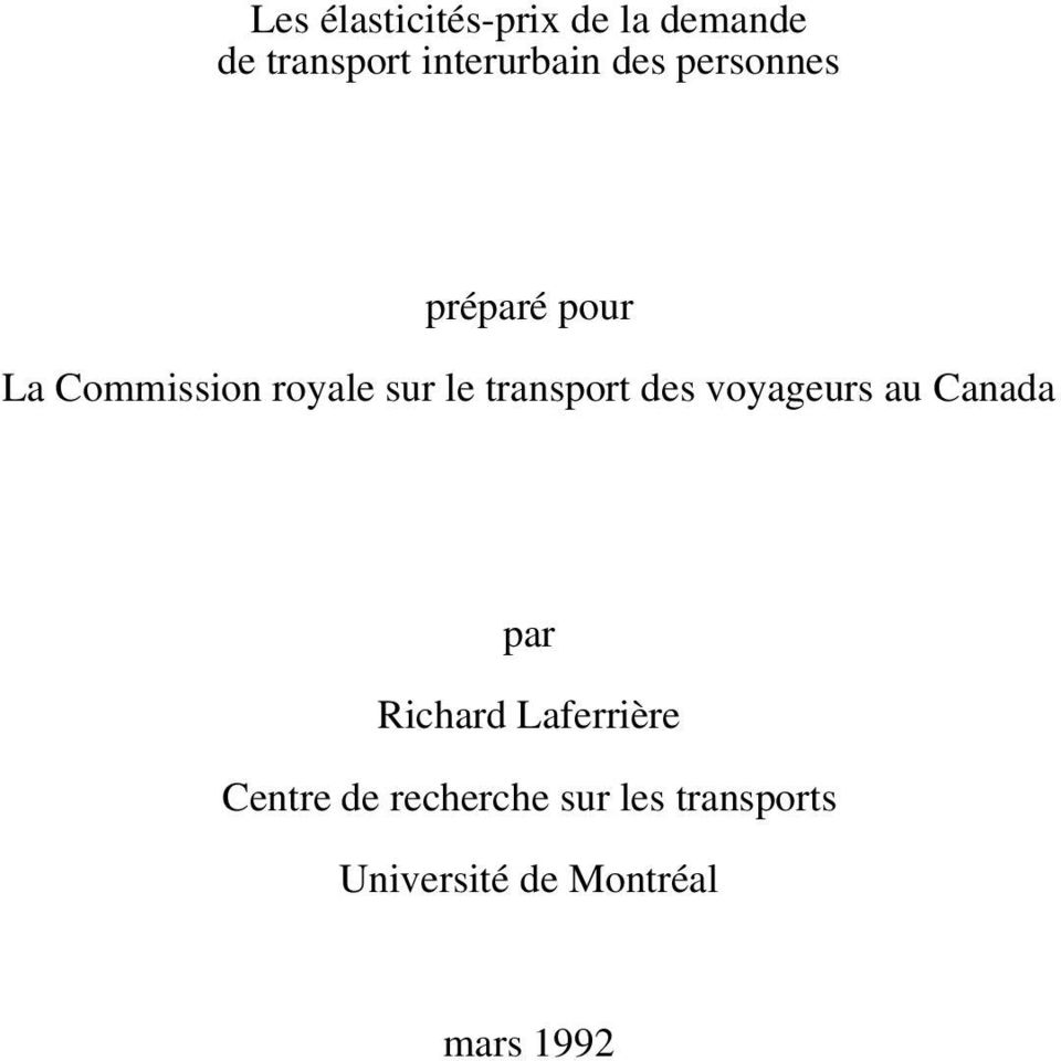 transport des voyageurs au Canada par Richard Laferrière