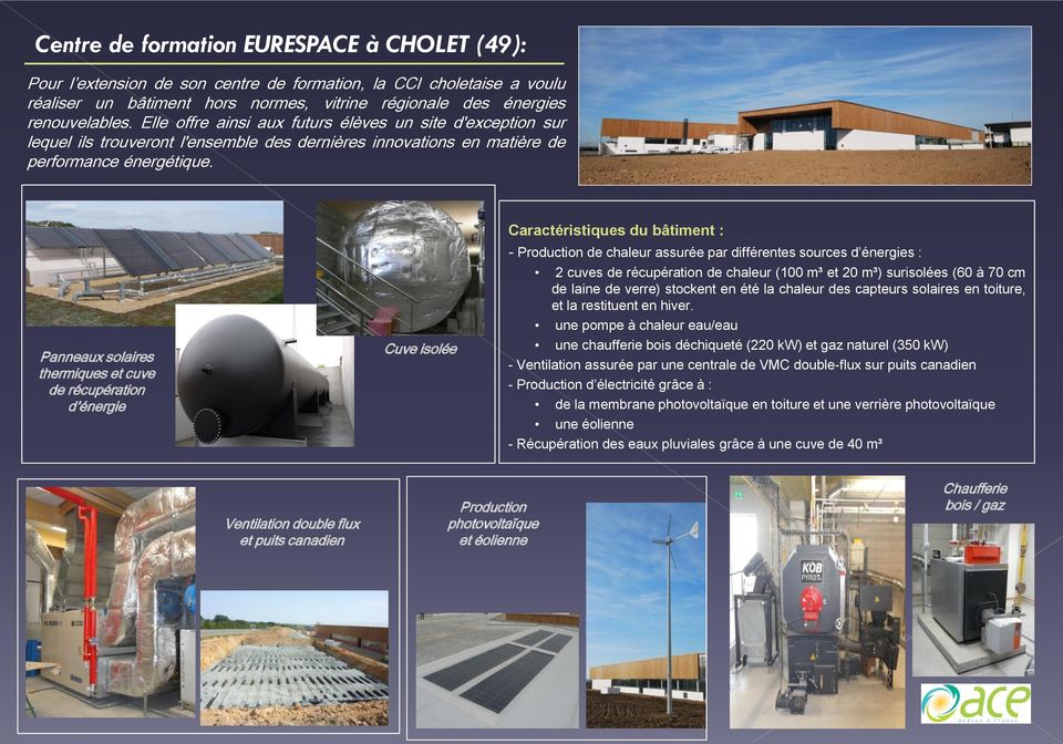 Panneaux solaires thermiques et cuve de récupération d énergie Cuve isolée Caractéristiques du bâtiment : - Production de chaleur assurée par différentes sources d énergies : 2 cuves de récupération