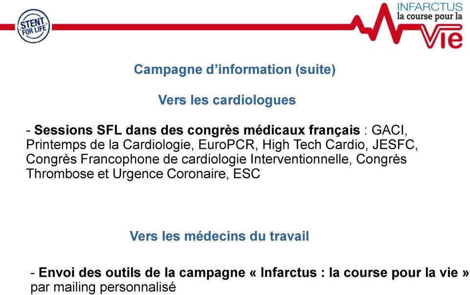 Francophone de cardiologie Interventionnelle, Congrès Thrombose et Urgence Coronaire, ESC Vers les