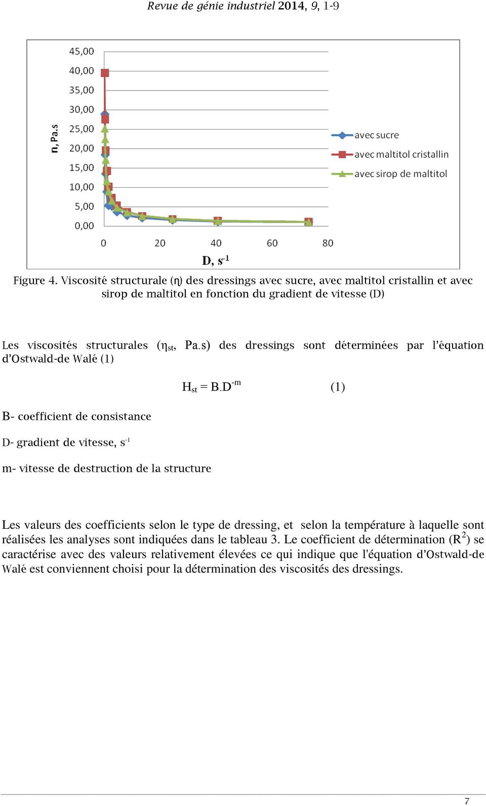 s) des dressings sont déterminées par l équation d Ostwald-de Walé (1) B- coefficient de consistance D- gradient de vitesse, s -1 m- vitesse de destruction de la structure Η st = В.