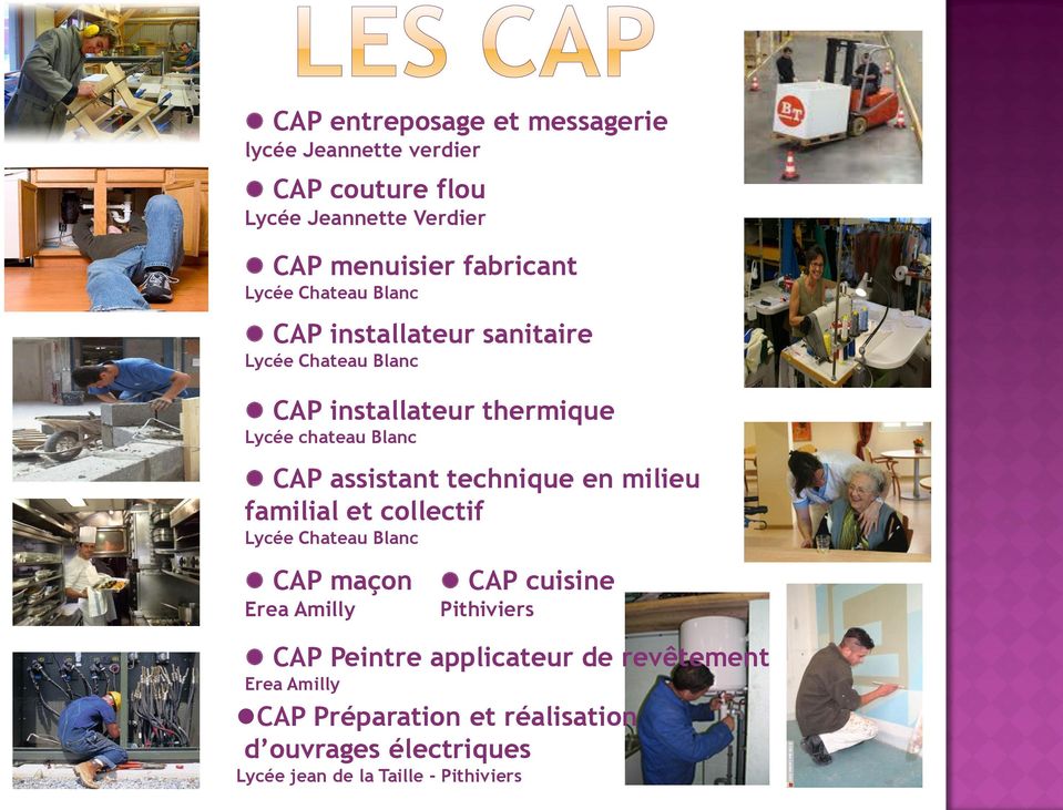 assistant technique en milieu familial et collectif Lycée Chateau Blanc CAP maçon Erea Amilly CAP cuisine Pithiviers CAP